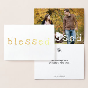 Foil Blessed Maple Leaves Thanksgiving Greeting Card