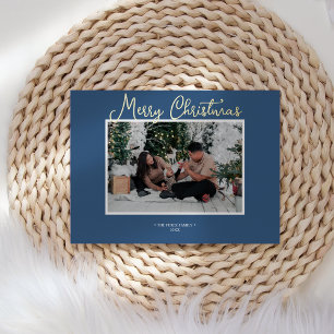 FOIL Blue Holly Jolly Merry Christmas News Photo Foil Holiday Card