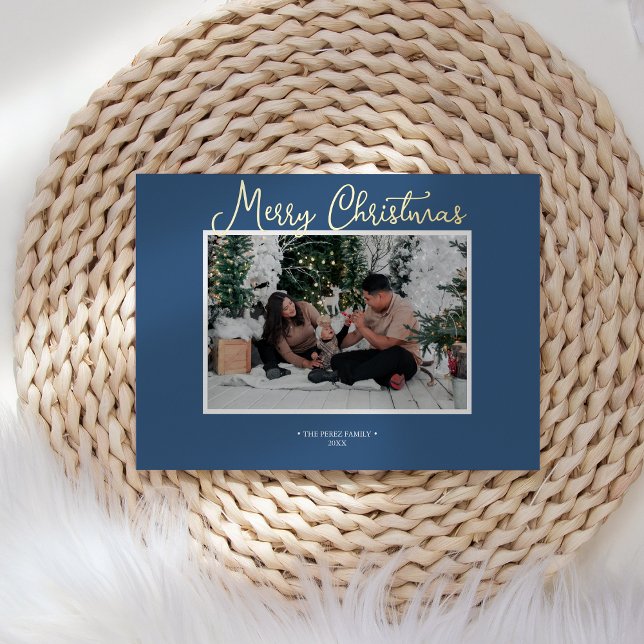 FOIL Blue Holly Jolly Merry Christmas News Photo Foil Holiday Card (Creator Uploaded)