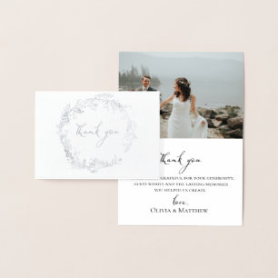 Foil Botanical Wreath Wedding Photo Thank You Card