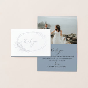 Foil Botanical Wreath Wedding Photo Thank You Card