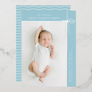 foil bow and lines cute portrait single photocard holiday card