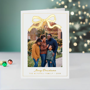 Foil Bow Merry Christmas Framed Family Photo Holiday Card