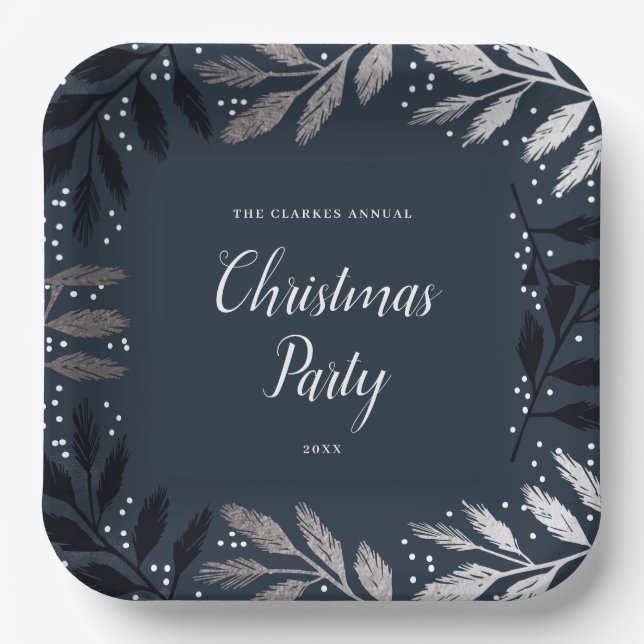 Foil Branches Christmas Party Paper Plate (Front)