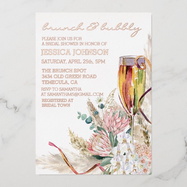 Foil Brunch Bubbly Bridal Shower Boho Champagne (Front)