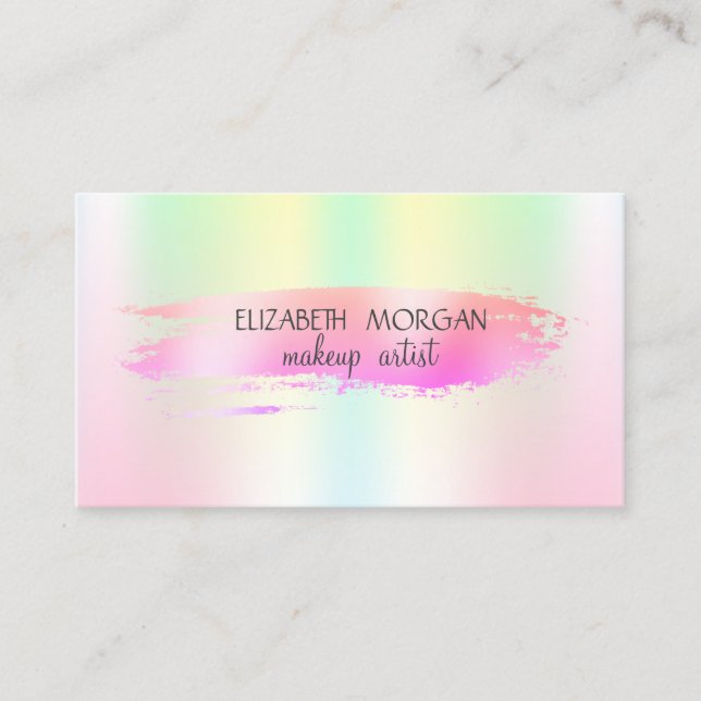 Foil Brush Stroke Iridescent Holographic Business Card (Front)