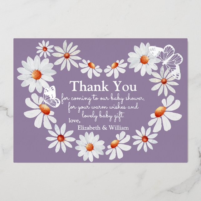 Foil Butterfly and Watercolor Daisy Hear Thank You (Front)
