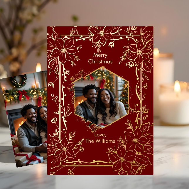 Foil Christmas Card Template 2 Photo Maroon Gold (Creator Uploaded)