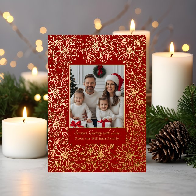 Foil Christmas Card Template Photos Holiday Red (Creator Uploaded)