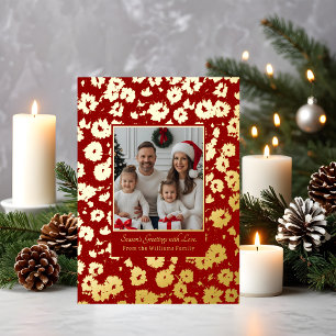 Foil Christmas Cards Template 2 Photo Flowers Red