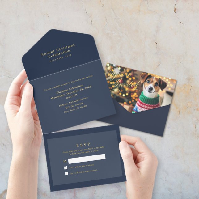 Foil Christmas Invitation with Photo Option (Foil All in One Christmas Invitation (inside and outside))