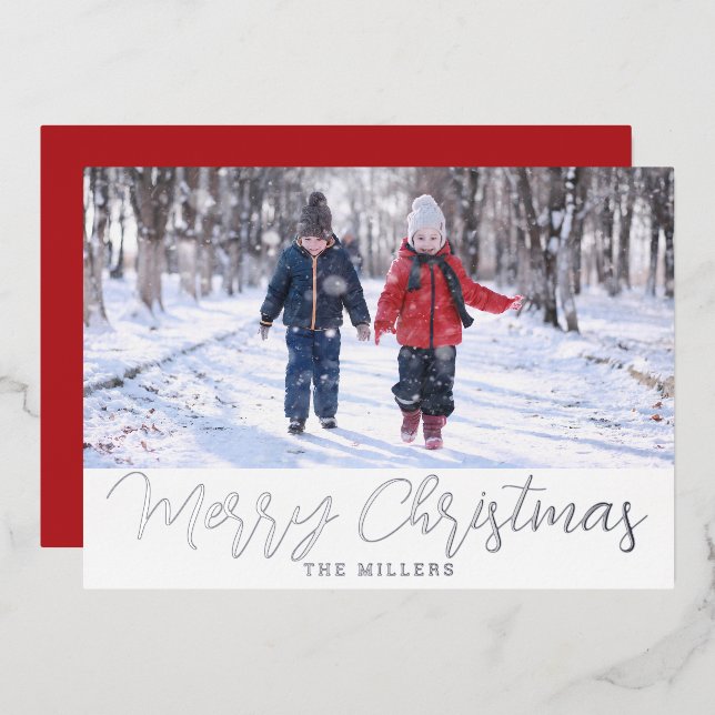 Foil Christmas Photo Card for Holidays in Red (Front/Back)