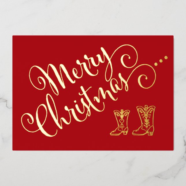 Foil Cowboy Boots Christmas Card (Front)