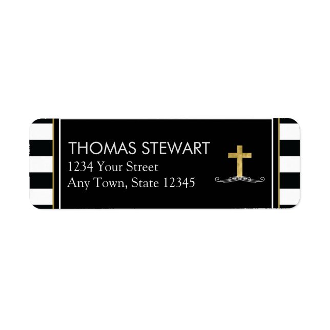 Foil Cross Trio Striped Religious Address Labels (Front)