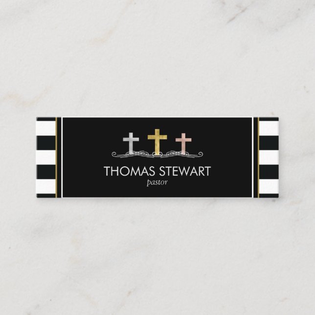 Foil Cross Trio Striped Religious Mini Business Card (Front)