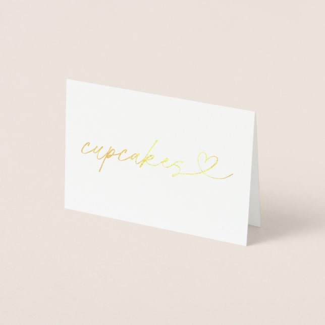Foil Cupcakes Food Label Wedding Table Card (Front)