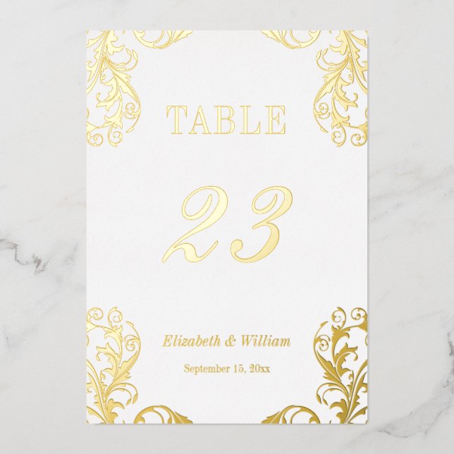 Foil Damask 5x7 Table Numbers Card (Front)