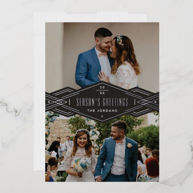 Foil Deco Band 2-Photo Holiday Card - Black (Envelope)