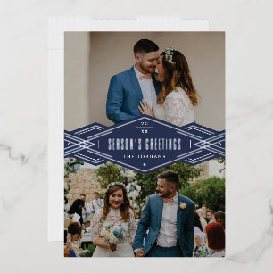 Foil Deco Band 2-Photo Holiday Card - Blue