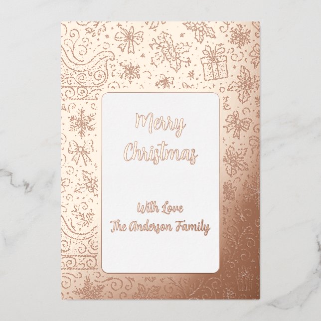 Foil Doodle Christmas Sleigh Pattern Holiday Card (Front)