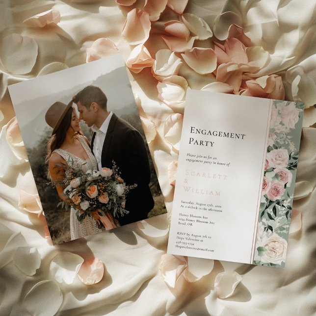 FOIL Dusty Rose Gold Modern Photo Engagement Party (Creator Uploaded)