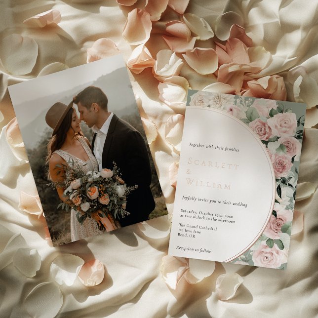 FOIL Dusty Rose Gold Sage Vintage Photo Wedding (Creator Uploaded)