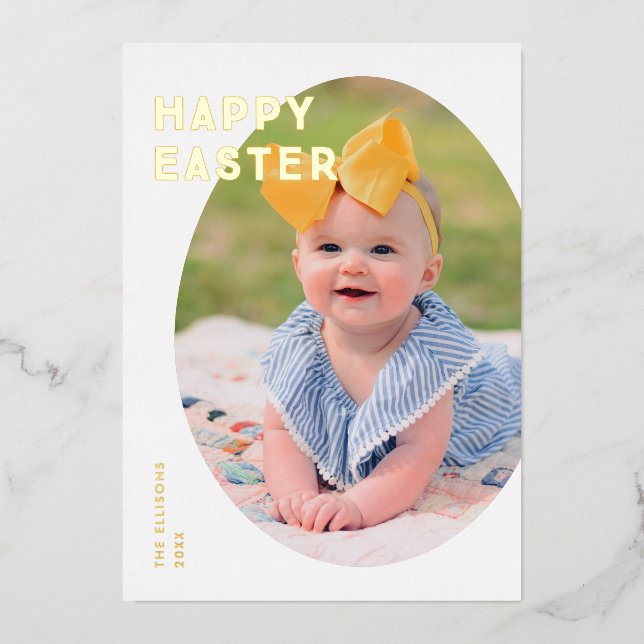 Foil Easter Egg Frame Holiday Photo Card - White (Front)