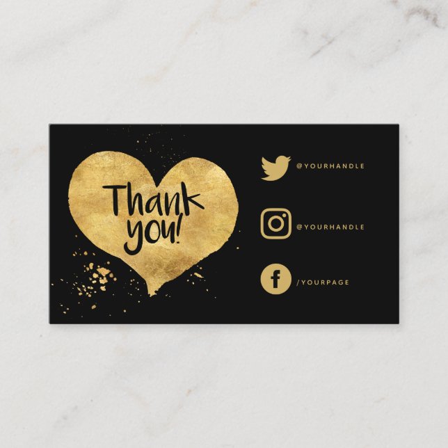 Foil effect heart Social Links Card for orders. (Front)