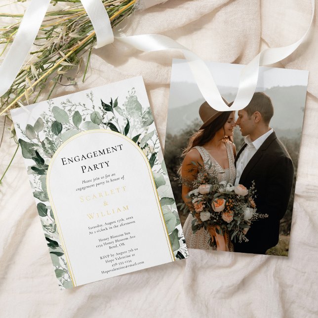 FOIL Eucalyptus Gold Simple Photo Engagement Party (Creator Uploaded)