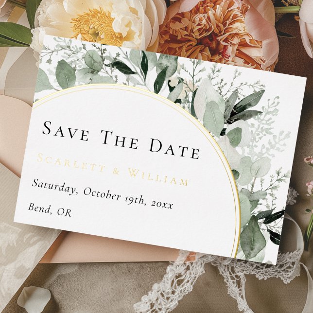 FOIL Eucalyptus Gold Wedding Save The Date Card (Creator Uploaded)