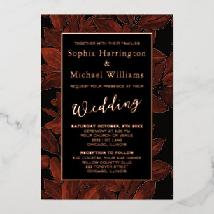 Foil Fall Autumn Leaves Editable Template Crimson
