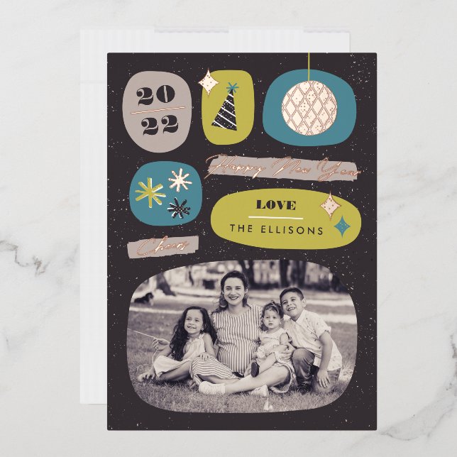 Foil Festive Icons New Year's Holiday Card - Lime (Envelope)