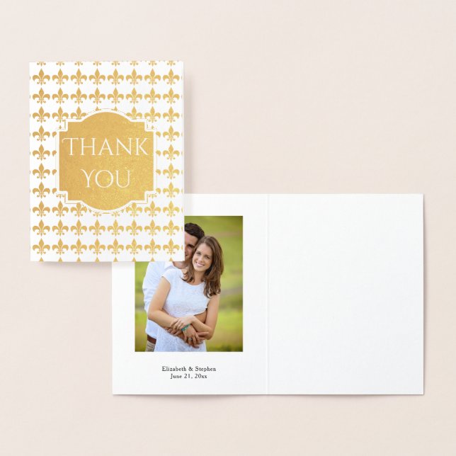 Foil Fleur de Lis Wedding | Bridal Thank You Photo Card (Display)