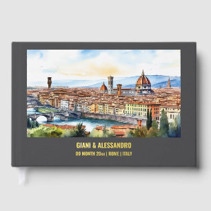 Foil Florence watercolor destination wedding grey Guest Book