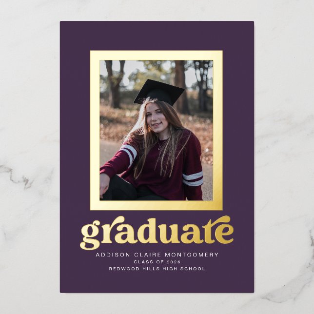 Foil Frame on Purple Graduation Announcement (Front)