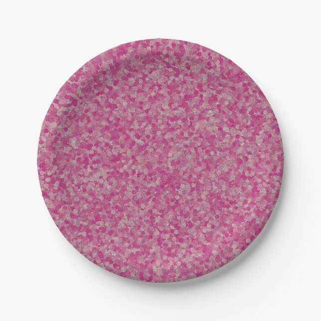Foil Glitter Dots, Pink-Silver-PAPER PLATES (Front)