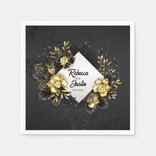 Foil Gold Black Orchids Modern Boho Napkin