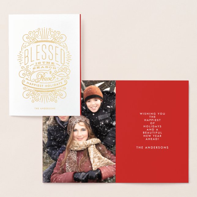 Foil Gold Blessed Peace Christmas Greeting Card (Display)