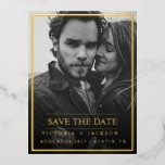 Foil GOLD  ELEGANT FRAME PHOTO SAVE THE DATE  Invitation Postcard<br><div class="desc">Congratulations on your engagement! Save the Date announcements are the first big step in the wedding planning process! Remember, your save the date announcement will set the tone for your big day, be sure to impress guests with an unforgettable design and a peek into what's to come! Modern and simple...</div>