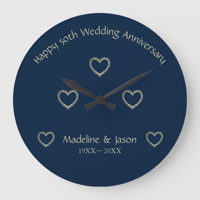 Foil Gold Floral Hearts Large Clock (Front)