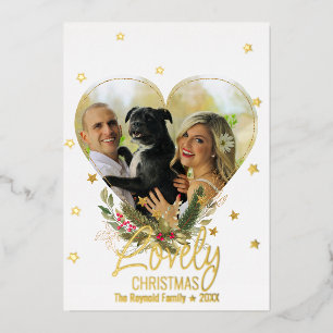 Foil Gold Glitter Stars Love Christmas Photo Heart Holiday Card