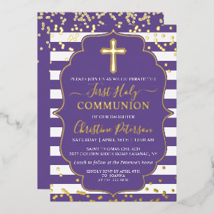 Foil Gold Lavender Purple Stripes First Communion
