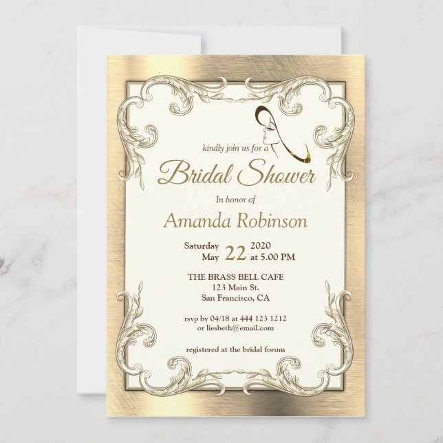 Foil-Gold-Silver-Brass Bridal Shower Invitation (Front)