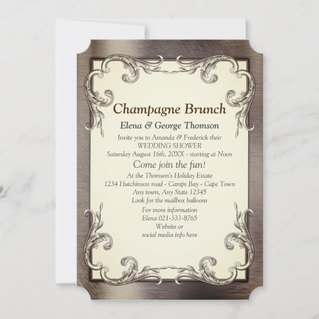 Foil-Gold-Silver-Brass Couple Shower Invitation (Front)