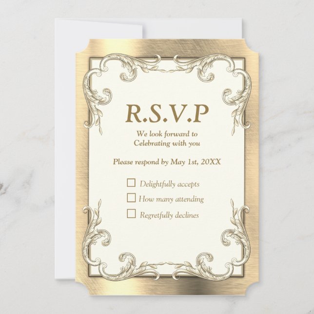 Foil-Gold-Silver-Brass RSVP card (Front)