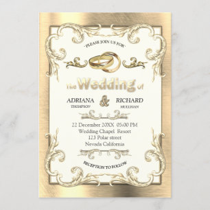 Foil-Gold-Silver-Brass Vintage Wedding Invitation