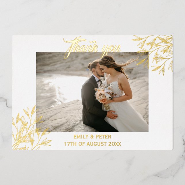 Foil gold wedding thank you invitation (Front)
