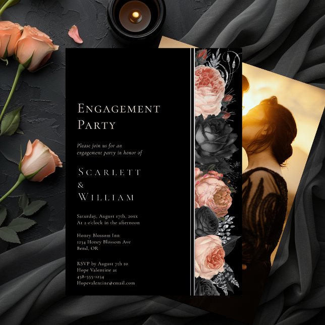 FOIL Gothic Vintage Black Photo Engagement Party (Creator Uploaded)