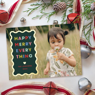 Foil Green Happy Merry Wavy Christmas Photo Card