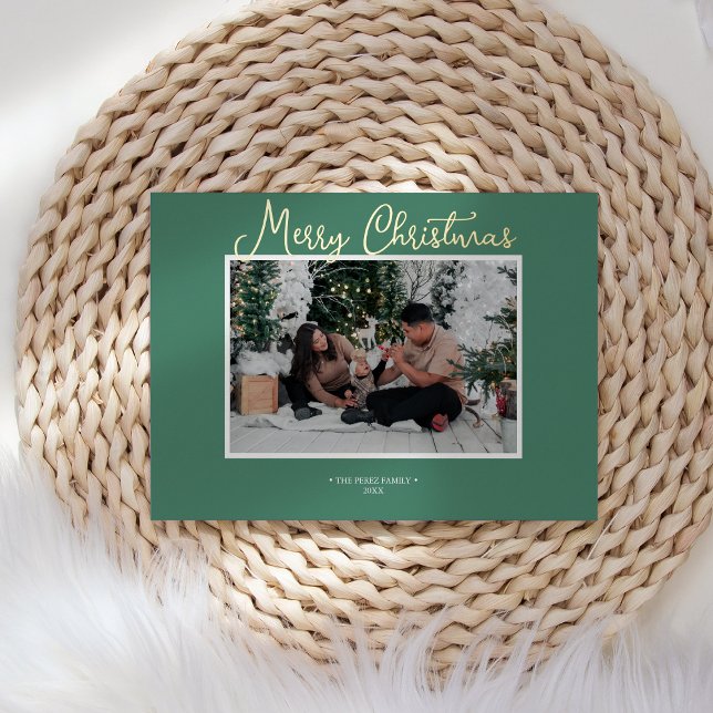 FOIL Green Holly Jolly Merry Christmas News Photo Foil Holiday Card (Creator Uploaded)